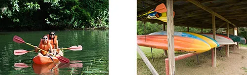 Canoeing down the river at YMCA Camp Flaming Arrow