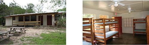 Tan Cabins at Camp Flaming Arrow